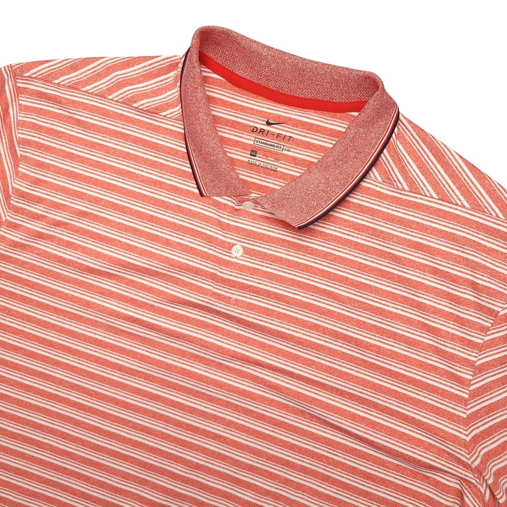 Nike Dri-FIT Polo Shirt Mens 2XL Red White Stripe Golf Performance Stretch